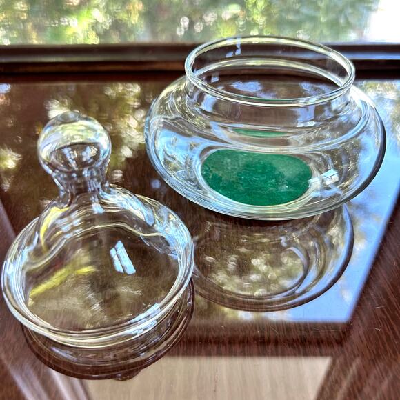 Vintage Clear Glass Apothecary Jar with Green Velvet Insert – 5" Tall - Picture 7 of 15